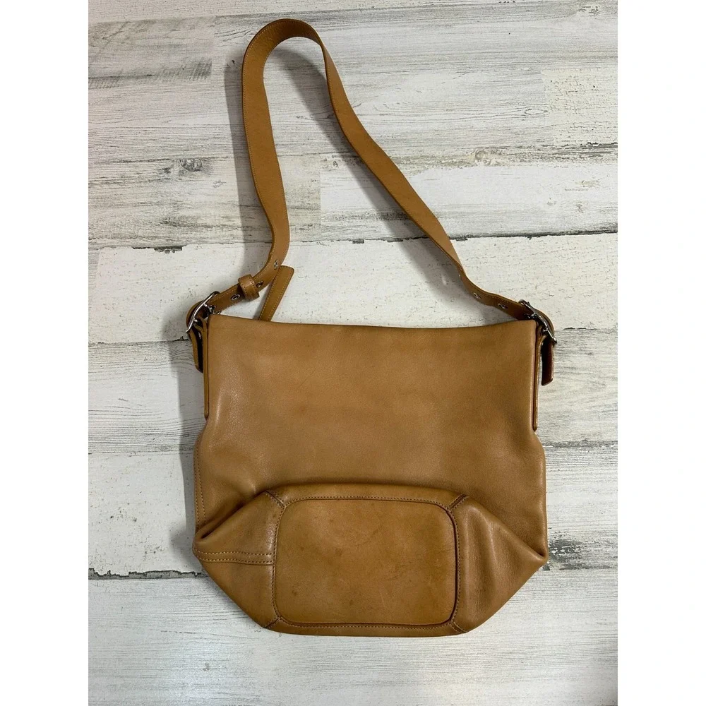 Vintage Coach Leather Shoulder Duffle Bag Camel Brown All Leather Purse B3S 9186